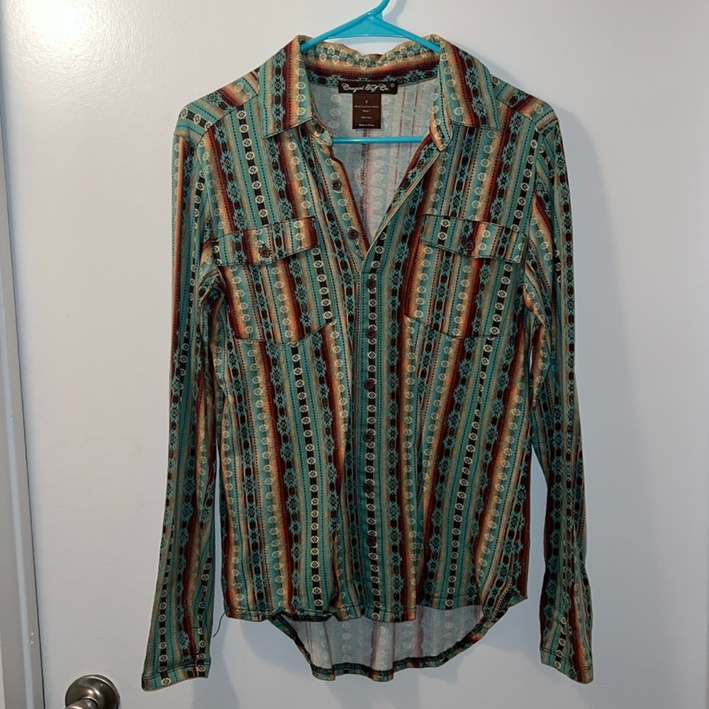 Cowgirl Tuff Co. Coral Aztec Pullover Button up Rodeo Shirt